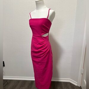 LIKELY Zeldana Dress Midi Fuchsia Sexy Side Cut Out Cocktail Size 00/XXS NWT